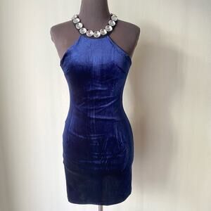 Velvet sz S rhinestone neck lined‎ mini cocktail dress